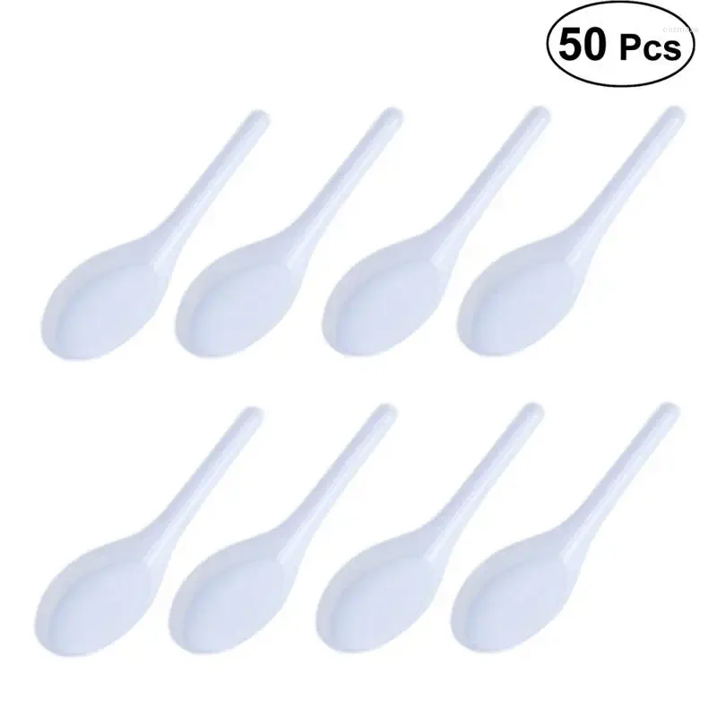 Couverts jetables 50/200/300pcs maison cuisine curse à soupe en plastique transparent outils asiatiques scoop de cuillère blanc