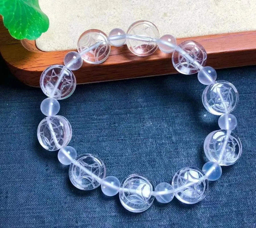 Figurines décoratives 13 mm en gros Natural Clear Quartz Crystal Healing Coin Curving Bracelet Fashion Bijoux pour cadeau