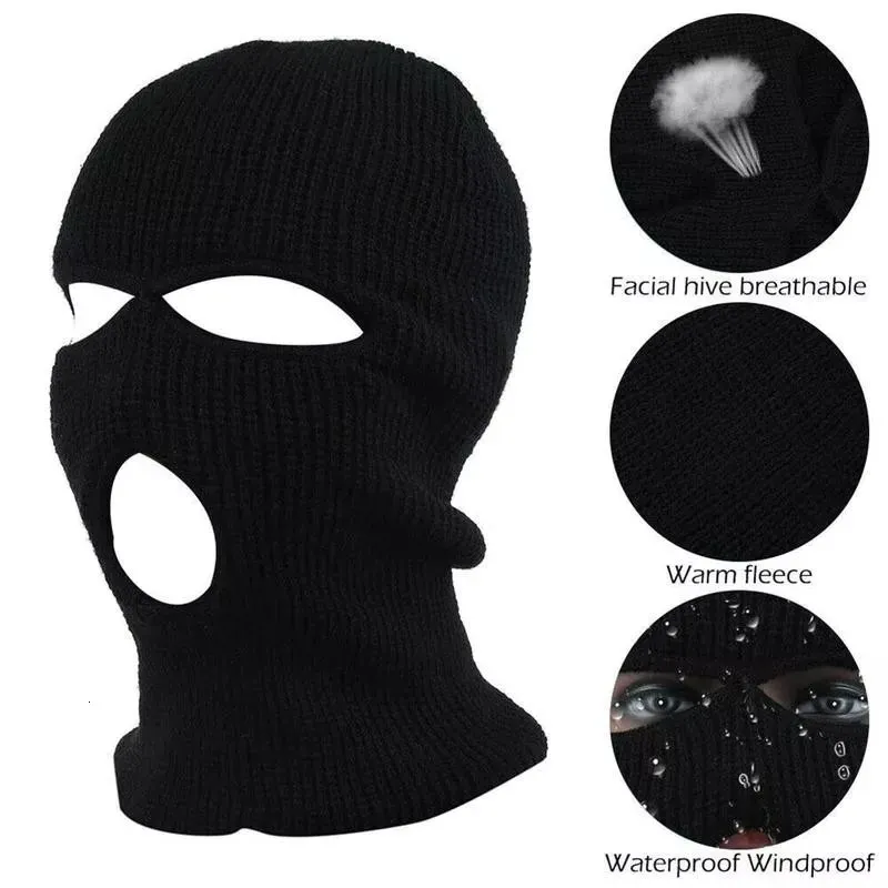 Symphonyw Passamontagna a 3 fori, sottile sci copertura completa del viso a maglia passamontagna balaclava maschera da sci per moto bicicletta caccia ciclismo sci, Nero , Taglia unica
