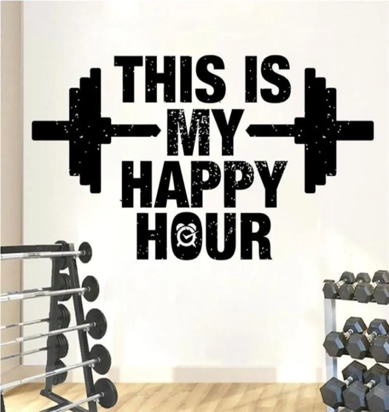 Dit is mijn happy hour fitness muur sticker gym citaat muur sticker training bodybuilding slaapkamer afneembare huisdecor S173 2106156699293