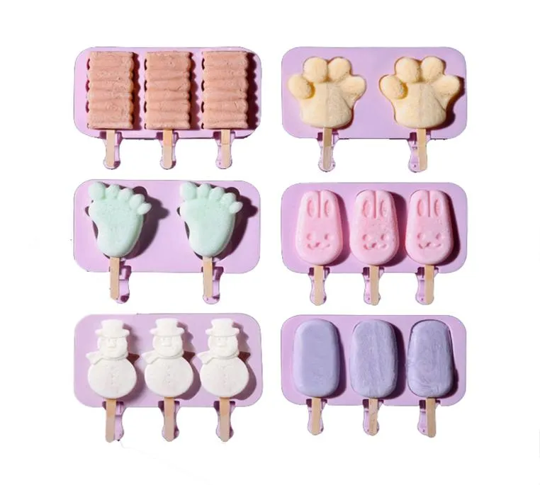 Silicone Ice Cream Mold Popsicle Molds Diy Homemade Cartoon Ice Cream Ice Maker Mold met 50 houten stick JK2006XB7969411