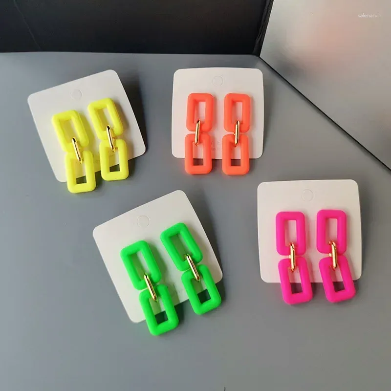 Stud Earrings S925 Silver Needle Fluorescent Macaron Spring/summer Color Chain Simple Long Exaggerated