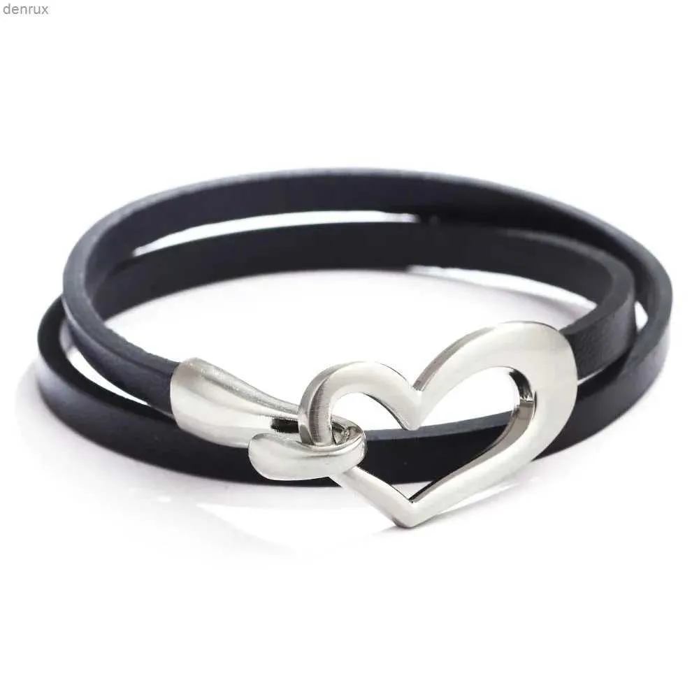 Outras pulseiras TOTABC Design mais recente Black Simple Love Leather Charms Bracelet for Women Please Pleas de Lidificação Amazing Blanth Banglel240415