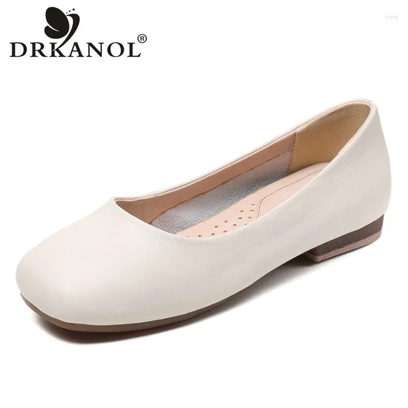 Casual Shoes Drkanol Koncise Flat Women äkta läder grunt komfort glid på loafers damer mjuk ko muskel ensam singel