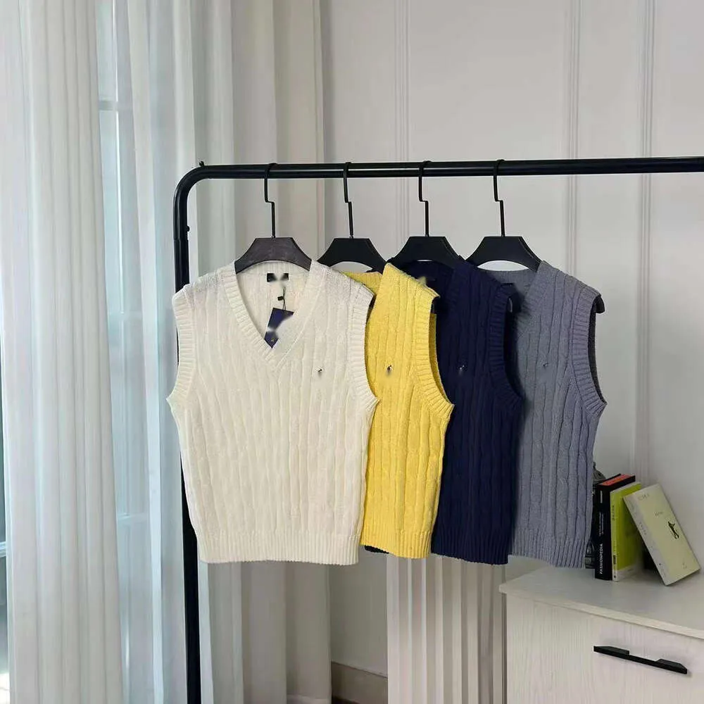 ラルプローレンスポロデザイナーセーターRL最高品質のセーターvネックベスト女性ポロカジュアル生地のねじれ刺繍と快適な編み物ベスト