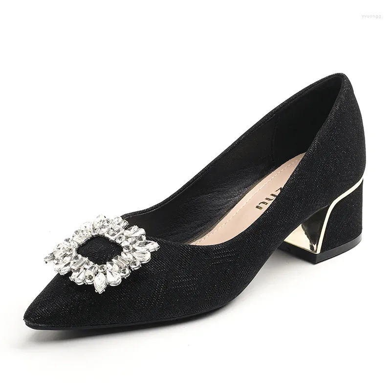 Dress Shoes Plus Size 35-43 Women Pointed Toe Pumps Bling Diamond Buckle Wedding Party Bridesmaid Fashion Office Ladies
