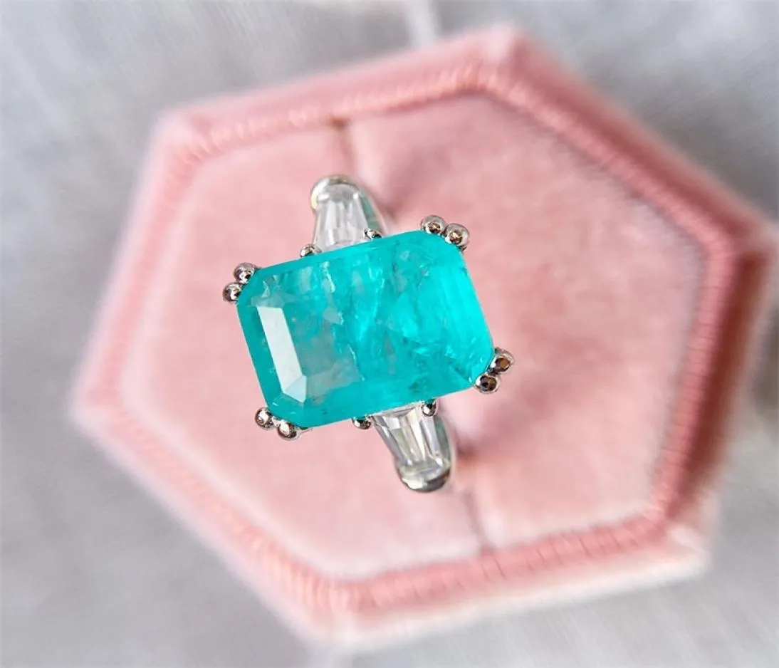 GZ brésilien paraiba tourmaline gemmstones femmes authentique 925 Ring Rhodium blanc en argent sterling pour la taille de l'engagement 4 10 2103304530635