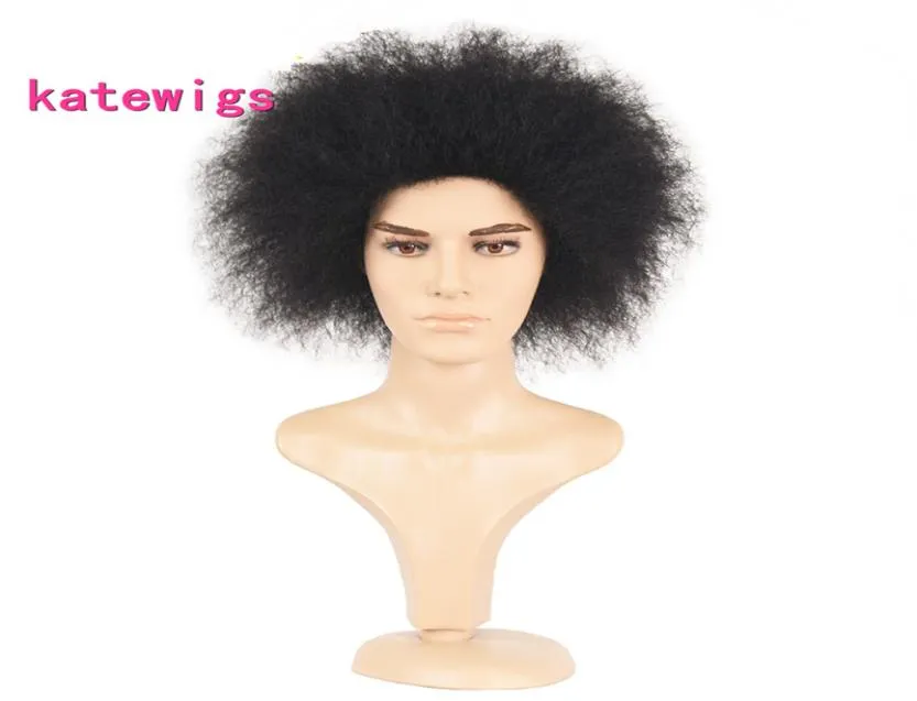 Syntetyczna krótka moda Men039S peruk afro perwersyjne peruki czarne yaki proste włosy3749309