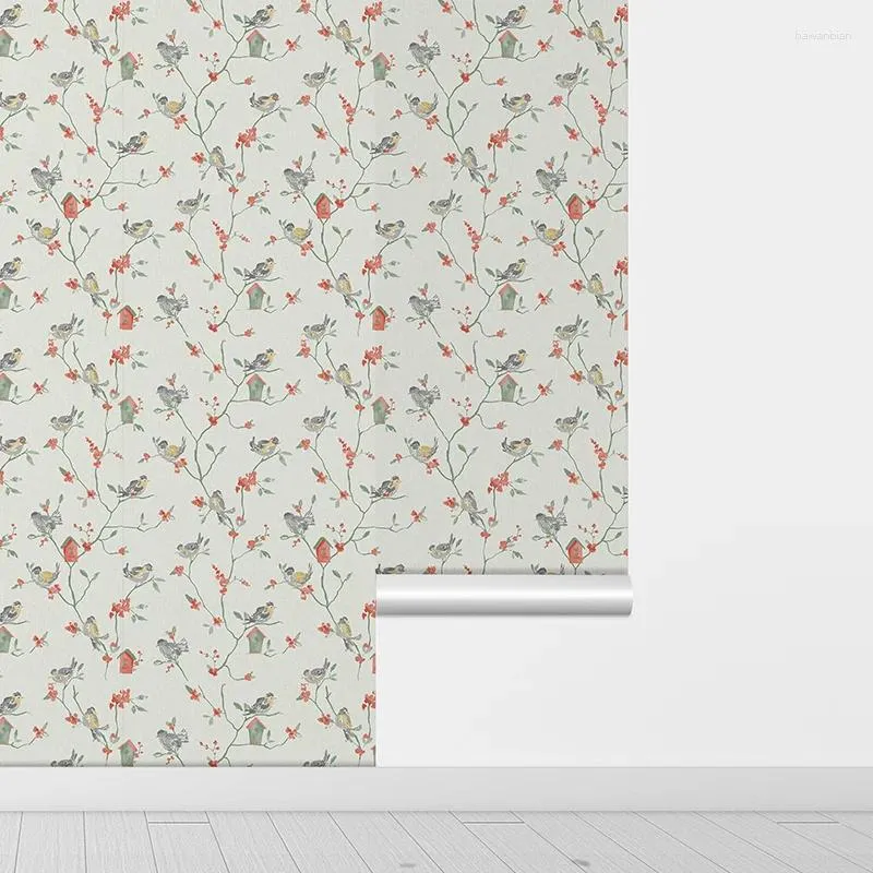 Fonds d'écran rétro floral et oiseaux papier peignant peler stick PVC Home Decor Flower Cabinet Cabinet pour le salon