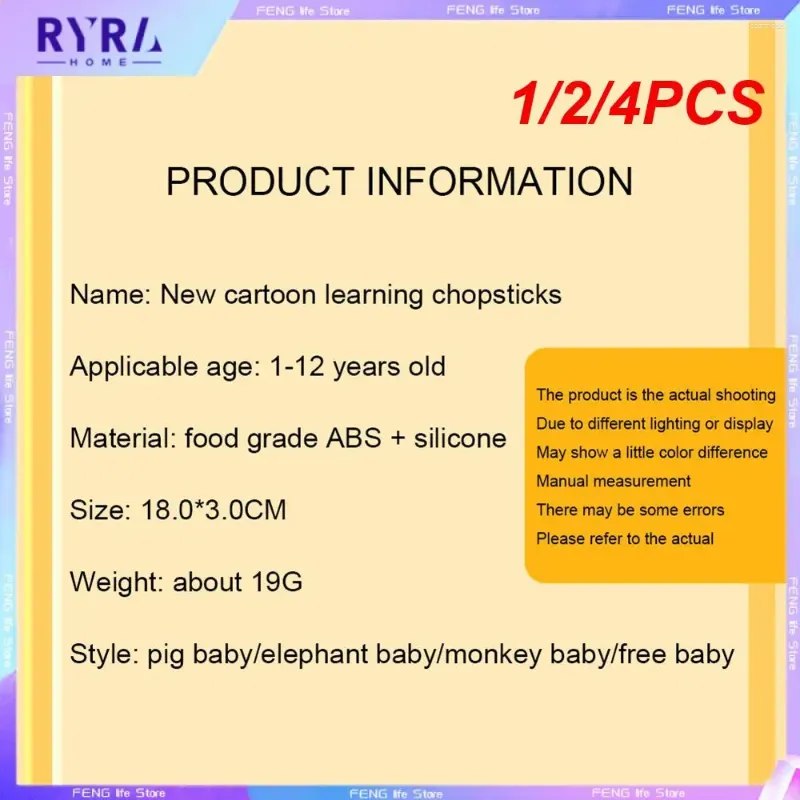 Pauzinhos 1/2/4pcs desenho animado Cabeça de animais crianças comendo treinamento de bebê aprendizado de bebê de aprendizado reutilizável