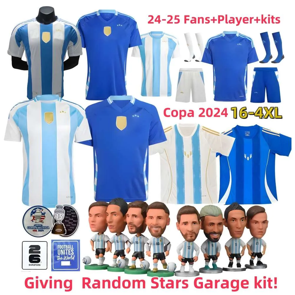 2024 Argentinas Soccer Jerseys 3 Star Messis Fans Joueur Version Enzo Mac Allister Dybala Di Maria Martinez de Paul Maradona Child Kids Football Shirt
