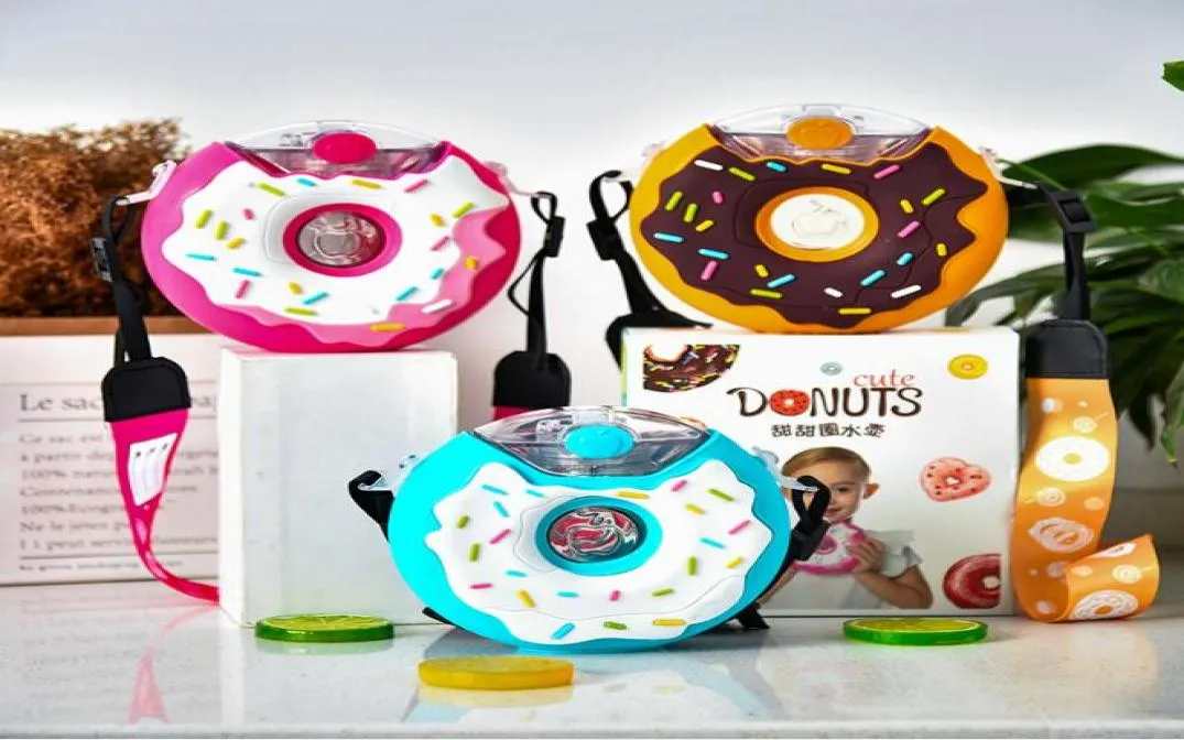 380 ml Donut Style Straps Bottle Portable Sports Multi Water Cup Creative Straw Childen Plastic Kettle Drinkware HA13714620370