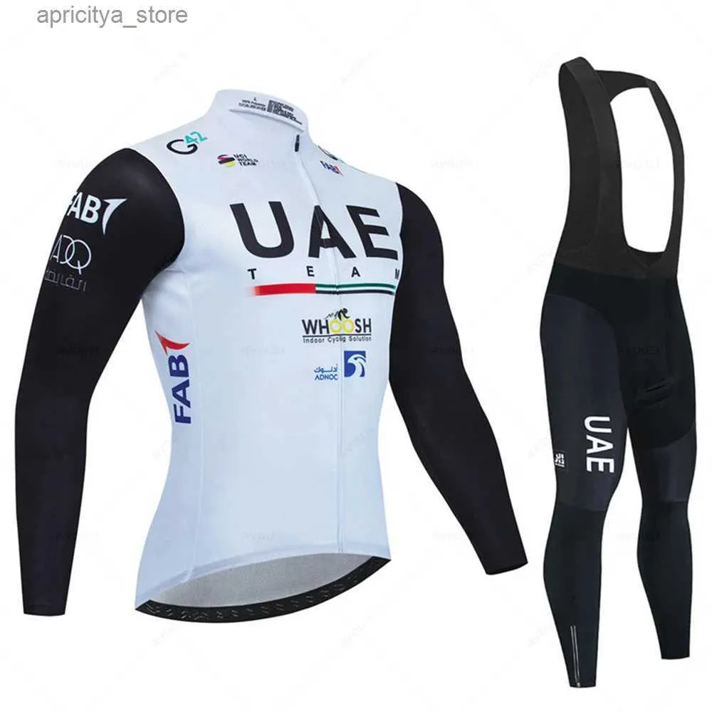Cykeltröja sätter UAE Team Autumn Cycling Jersey Set Bicyc Sportwear Mtb Maillot Ropa Ciclismo Road Bike Uniform Long Seve Bicicta Clothing L48
