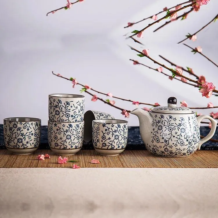 Conjuntos de té de tetera de color infiltrado de estilo japonés con una olla y cinco tazas de té