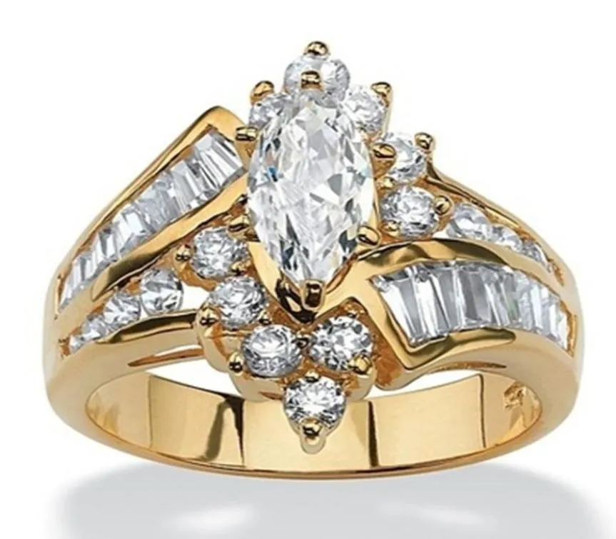 18 -krotny złoty pierścionek luksusowy biały szafir dwukrotny 925 srebrny diamentowy impreza ślubna Pierścienie ślubne Rozmiar 6131192653