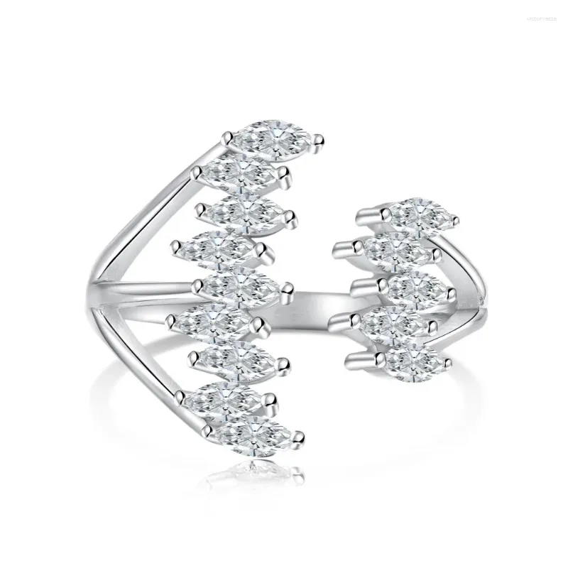 Cluster Rings Korean Version S925 Pure Silver Women's Open End Ring With Light Luxury Boat Anchor Design Zirconia Inlaid