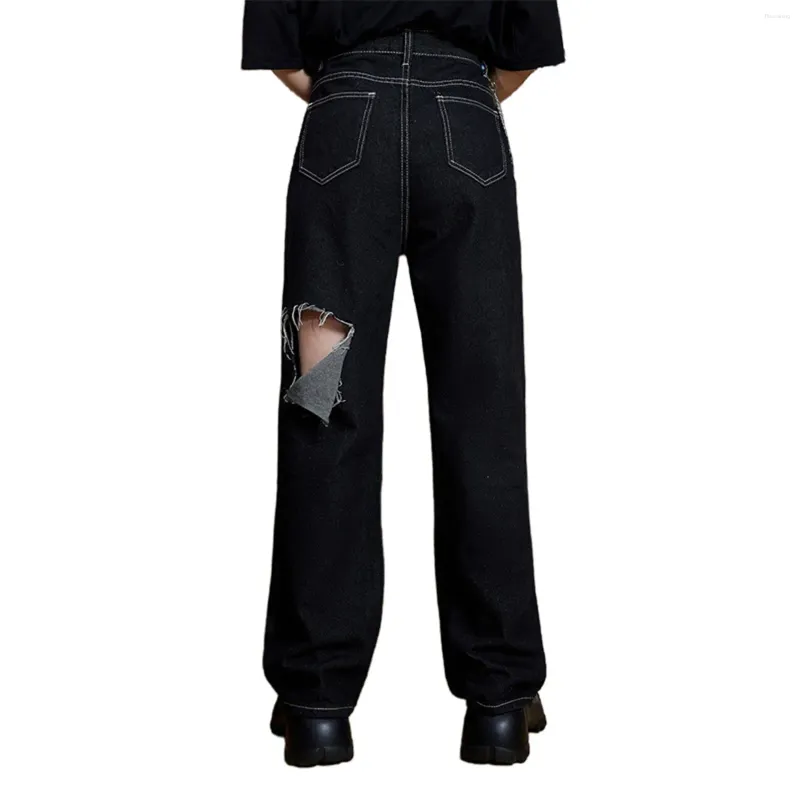 Damesjeans 2024 Fashion Harajuku Damesbroek Butterfly -ketting geperforeerde stijl Zwart Casual rechte been pantalones
