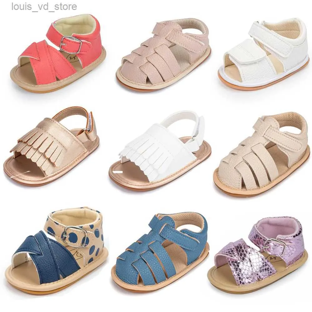 Sandaler Summer Sandals Baby Boy Girl Pu Leather Shoes Baby Garden Girl Sandals Rubber Sole Plat Anti-Slip First Walkers Baby Shoes T240415