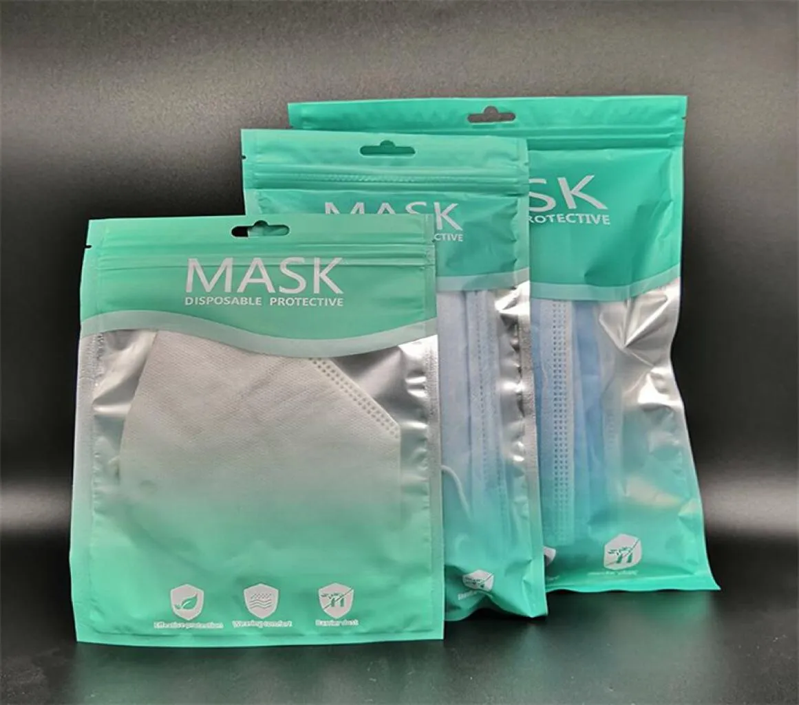 1325 1521cm Maske Paket Torbaları Fermuar OPP Çantası Perakende Ambalaj Kutusu Maskeler için Poli Paketleme Çantası9701233