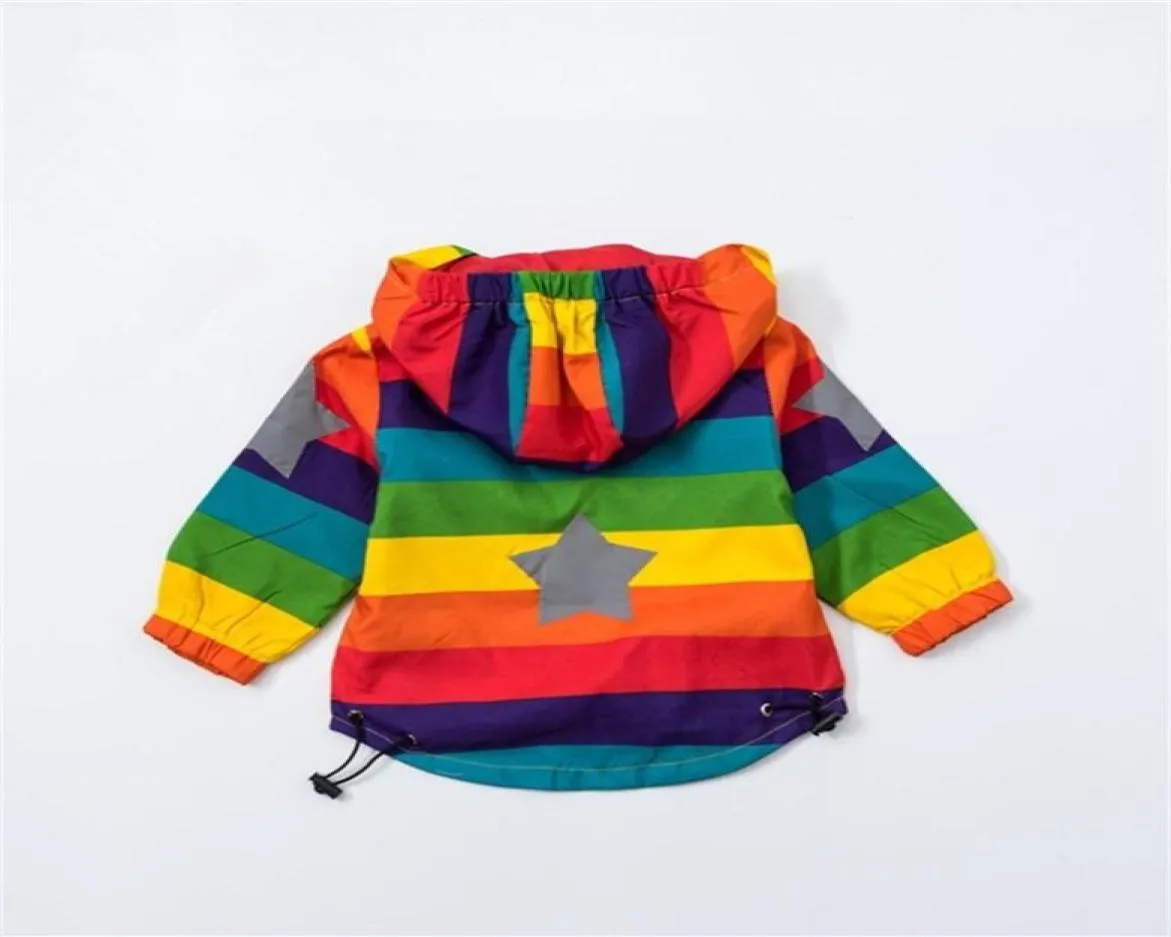 Baby Girl Jacket Boy Hooded Coat Escreen Ubrania Rainbow Stripe Kurtka Baby Boy Long Rleeves Spring and Autumn Dziecięce Ubrania LJ205188225