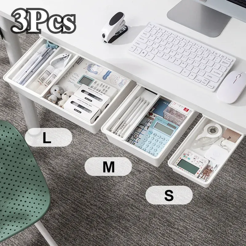 wholesale Hidden Storage Box Desk Storage Drawer Computer desk Self-Adhesive Plastic Table Storage Holder Simple Sundries Cosmetics Stationery Organizer