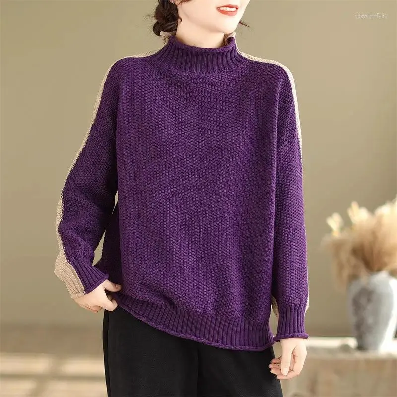 Pulls de femmes Casual polyvalent à demi-cou tricoté Poueter simple simple model en liberté