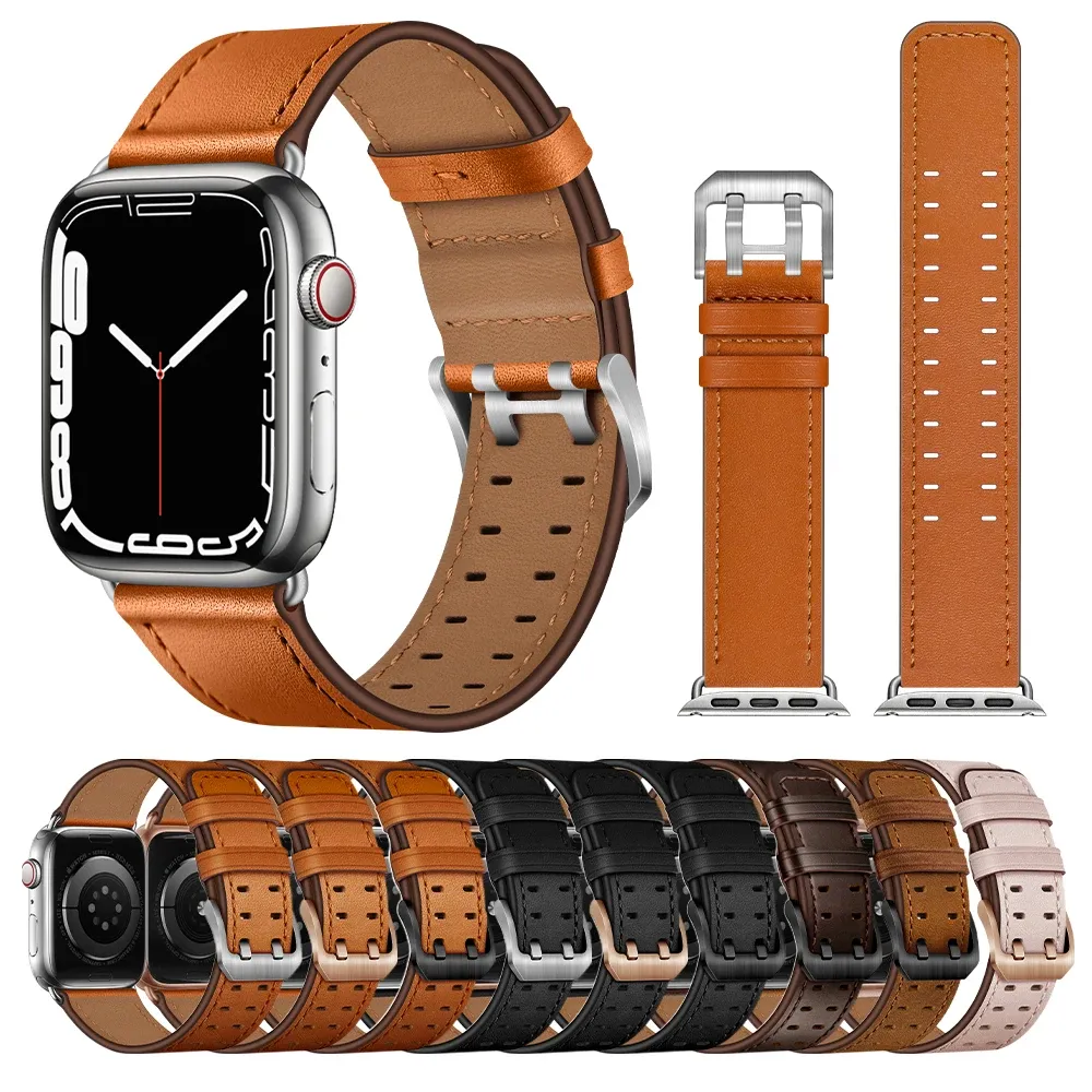 Sangle en cuir premium pour Apple Watch Band 49 mm 45 mm 41 mm 44 mm 40 mm 42 mm 38 mm en cuir commercial Classic Iwatch bracelet