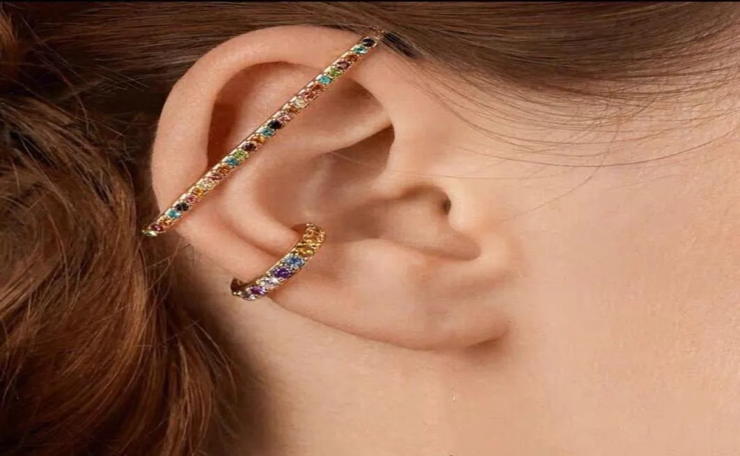 3PCSET RAINBOW CRYSTAL EAR CUFF WOMEN LANESTONE CLIP EARRINGS FOR WOMEN CHARMS JEWELRY FEMME CIRCLE EARING BRINCOSファッション2634546