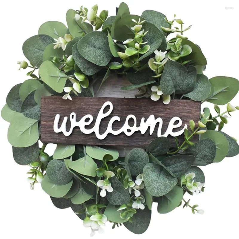 Decoratieve bloemen kunstmatig welkomstbord krans hangdeur decor indoor buiten rustieke ronde groene eucalyptus voor muurraam