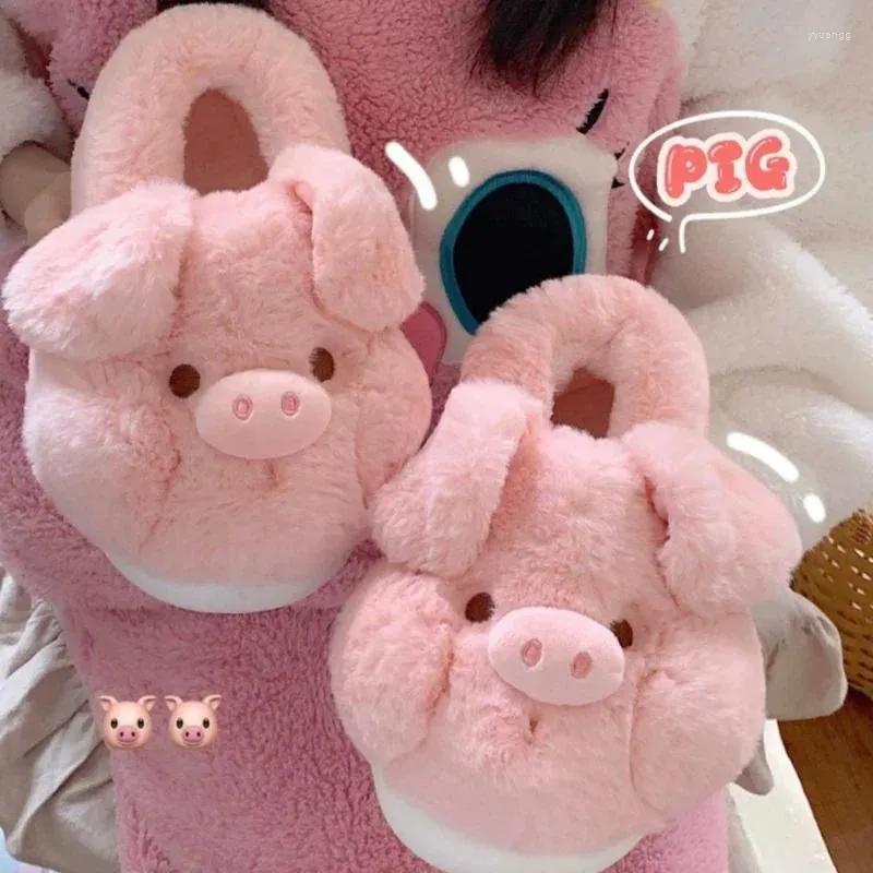 Slippers Cute Pig Warm Cotton 2024 Winter Soft Sole Shoes Home Bag Heel Indoor Plush