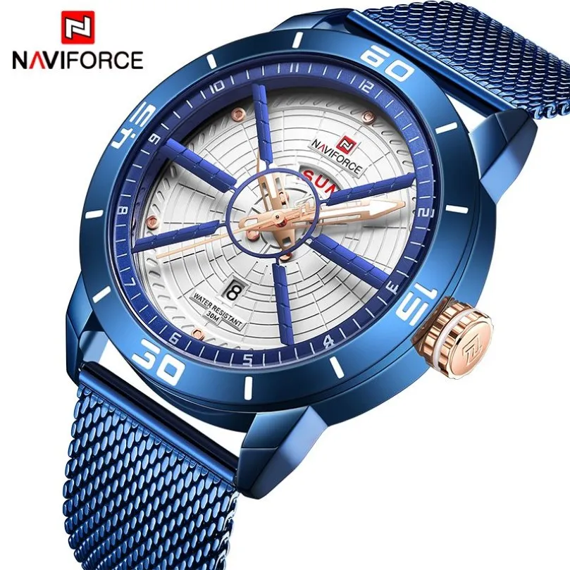 Naviforce Brand Luxury Sports Watches Men Mens en acier inoxydable Montres en acier masculin Watch Business Watch Relogio Masculin241a