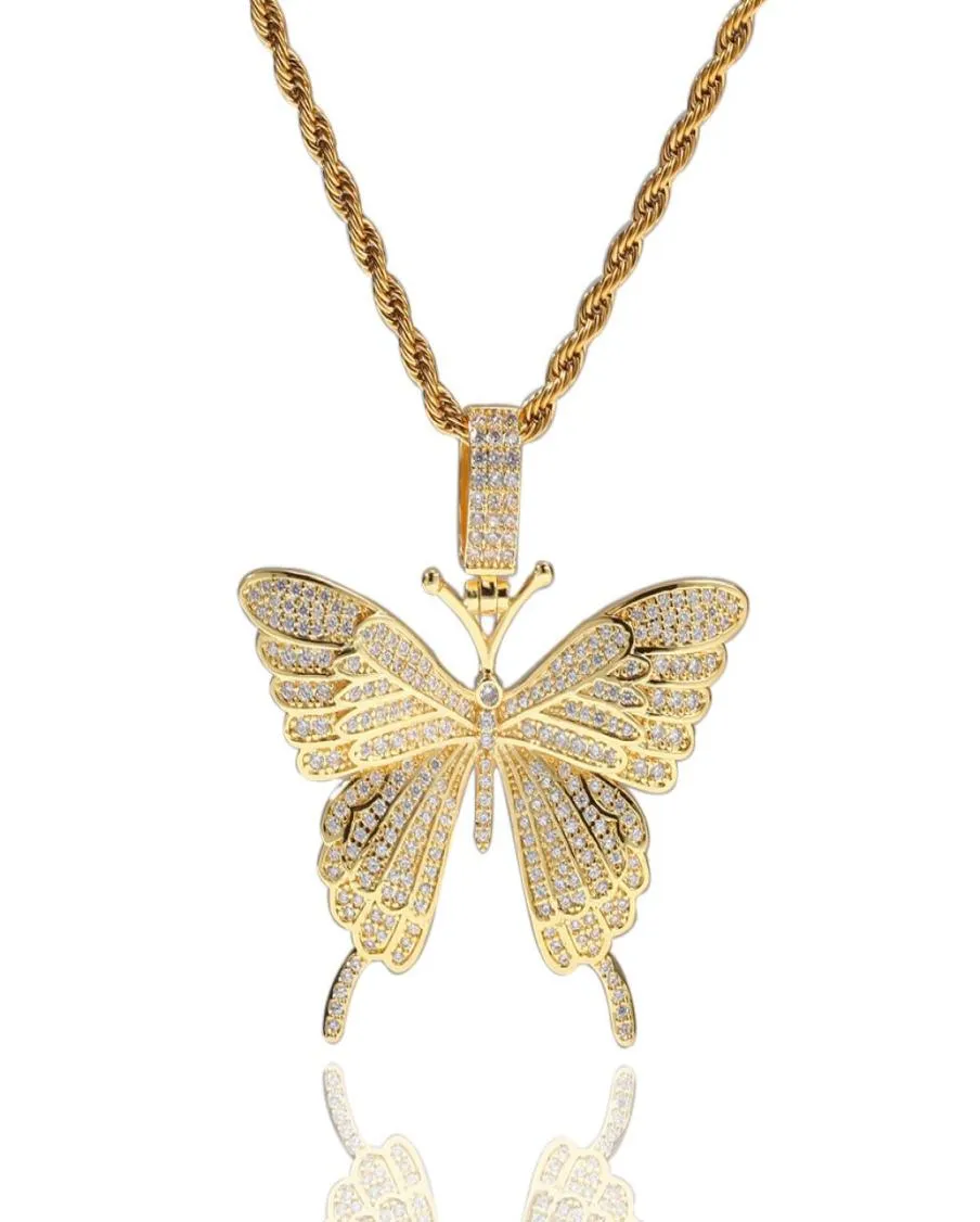 Colares Jóias Moda Moda 18K Gold Copper Butterfly Pingente Homens de luxo Mulheres Bling Zircon Hip Hop Colares9416003