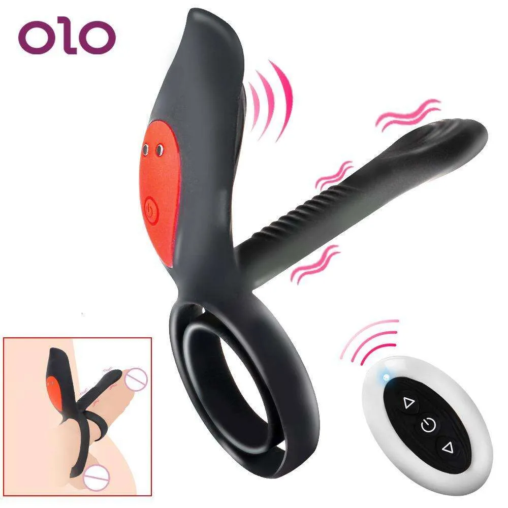 10 Frequency Dual Cock Ring Vibrating Long Lasting Erection Nipples Clitoris Stimulator Vagina Massage sexy toys for Men Women