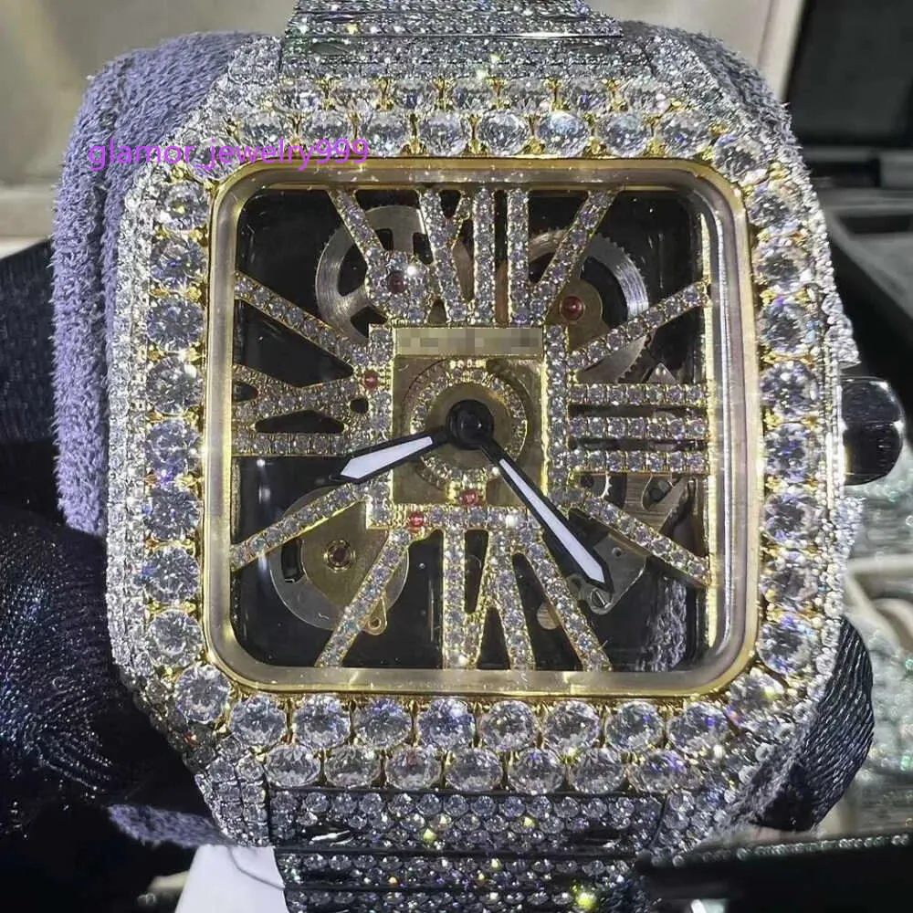 Titta på klockor för Mens Mechanical Bling Bust ner helt isade DVVS Moissanite Top Brand Swiss Digners