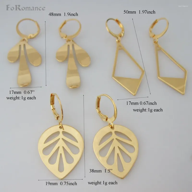 Foromance des boucles d'oreilles en peluche / trois styles en forme de feuille plaquée or jaune 1,9 1,97 1,5 pouce boucle d'oreille excellent design