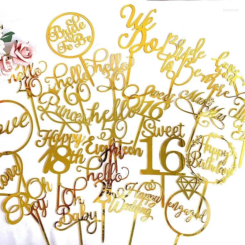 FESTIDAS DE FESTO GOLD ACRYLIC FELIZ BOLO Topper Sweet 16 Hello 30 Oh Baby para Decoração de Chuveiro