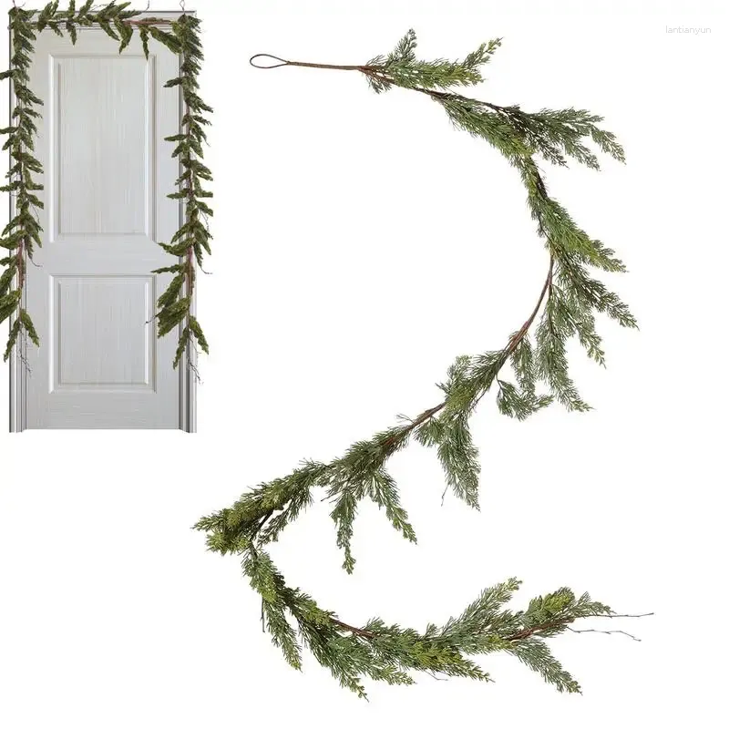 Decorative Flowers Christmas Cedar Garland Artificial Green Plants Year Home Party Decoration Pine Tree Rattan Hanging Ornament For Kids