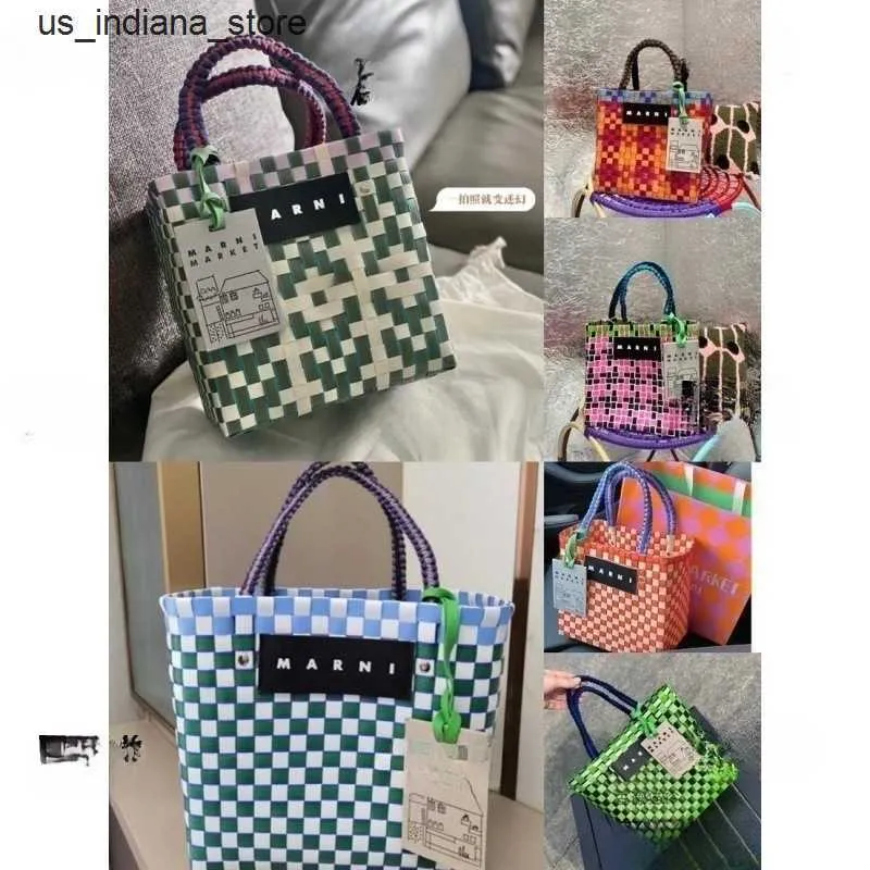Beach Bags Vegetable Basket Charity Large Capacity Shopping Bag Handbag Weaving Handle Holiday Beach Bag Contrast Color Q240415