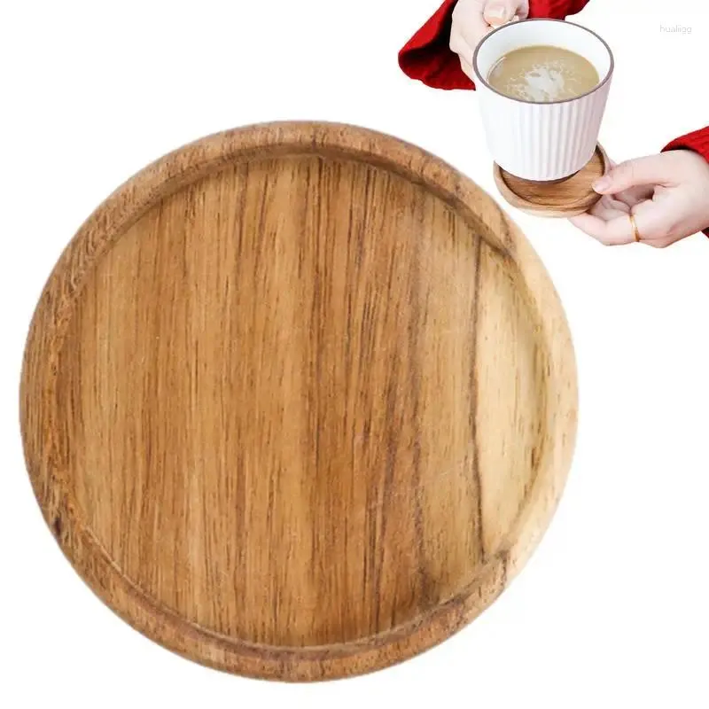 Bord Mattor Träbanor Anti-Scaling Round Acacia Wood Beer Placemats med läpp non-halp dricka te kaffekoppmatta