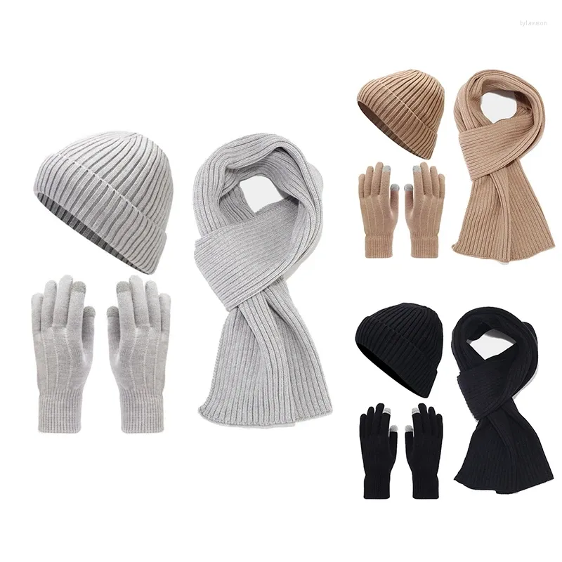 Bergen -Wiederwinter warme Strick -Mütze Handschuhe Langer Schal Thermo, winddes Outdoor -Set für Männer Frauen