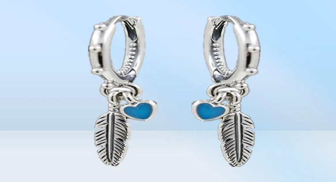 Hoop Huggie 925 Silver Silver Earge Turquoise Hearts Feather Fit Paba Boucles d'oreilles pour les femmes d'anniversaire Bijoux Fine Bijoux Gift7580331