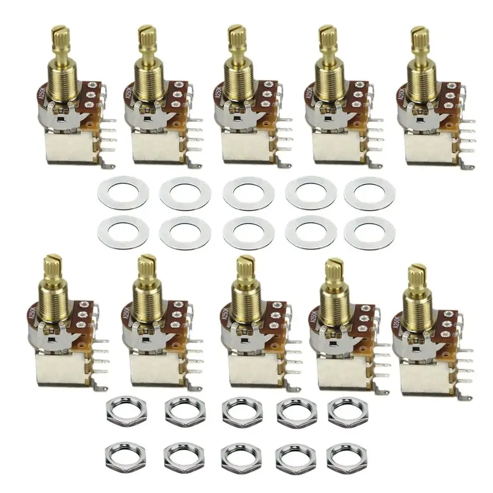 Câbles 10pcs longs arbre fendu push poussoir poussoir potentiomètre basse pot DPDT interrupteur court arbre à fente courte 250k / 500k (ne tirez plus)