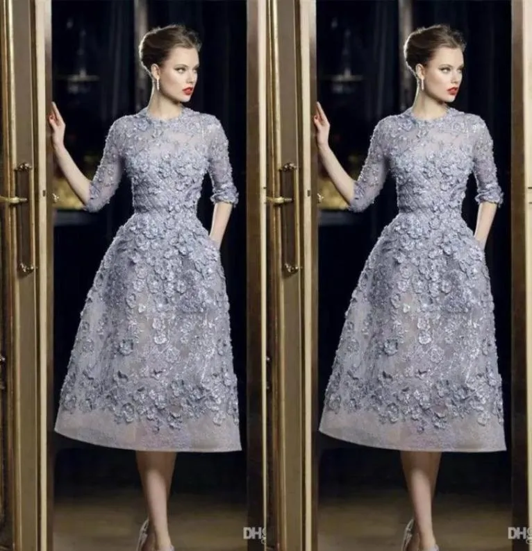 Modeavondjurken Elegant Lace Applique Aline Prom -jurken 34 TEA LENGTE LENGTE LENGTE SEXY FORMELE PARTY Celebrity Dress Custo7639904