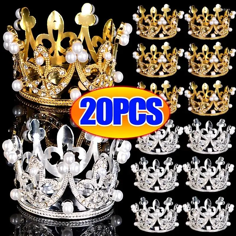 Party Supplies Mini Pearl Crown Cake Decoration Cupcake Topper Kids Hair Ornament Diy Baking For Wedding Birthday Decor