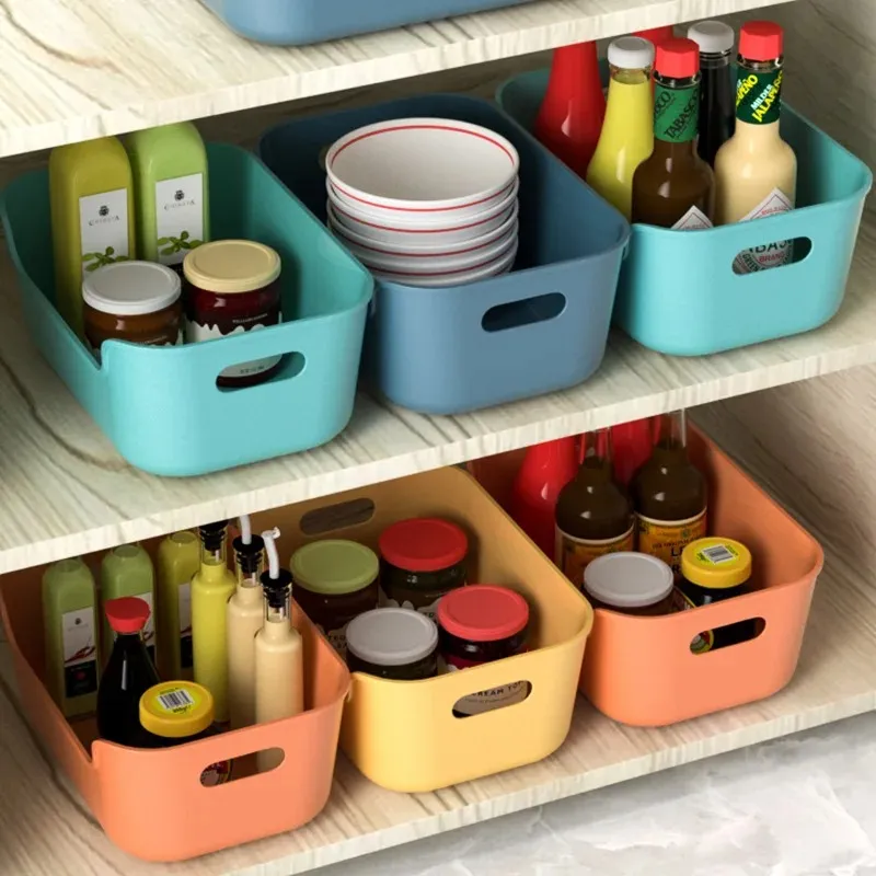 2024 Panier de rangement de bureau en plastique dans la cuisine en dortoir Organisez les étagères Cosmetic Dresseur Toy Box Snacks Makeup Seasoning Container 1. 1.