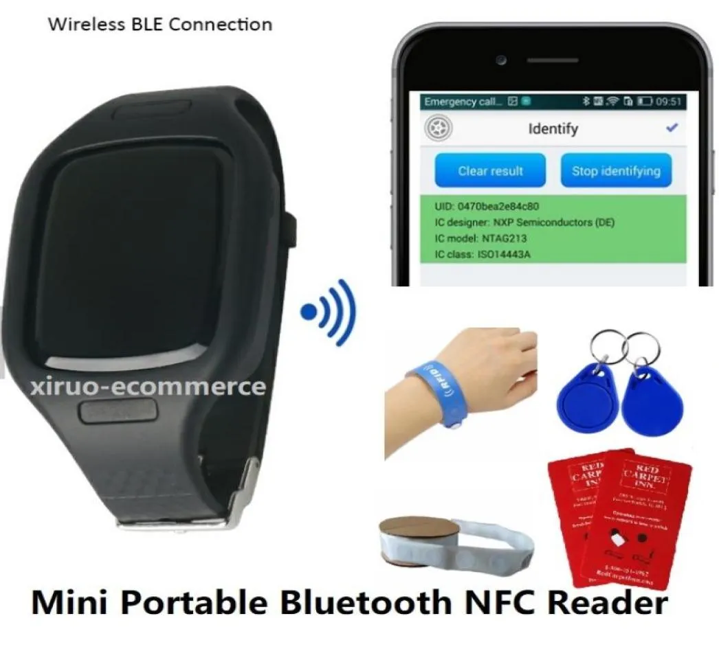 Xiruoer HF Mini Tragbarer Bluetooth -Leser mit Watch Band Wireless External RFID 1356MHz Langstrecken -RFID -Karte NFC Reader Writer8178402