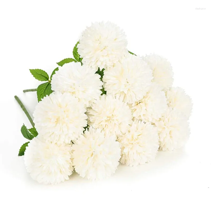 Fleurs décoratives artificielles 12pcs chrysanthemum balle silk hydrangea Bouquet de mariage nuptial pour décorations de bureau de fête à domicile