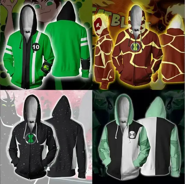 Ben10 Alien Force Sweat à capuche Halloween Cosplay Costume Garçons garçons enfants adultes 3d Imprimé à manches longues Veste à capuche Zipper Sweethirt