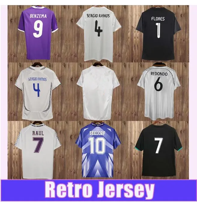 98 99 Raul Mens Real Madrids Retro Soccer Jerseys Роналду Алонсо Сетрорф Зидан Каннаваро Р. Карлос Кака 'Серхио Рамос Дом ВАШ