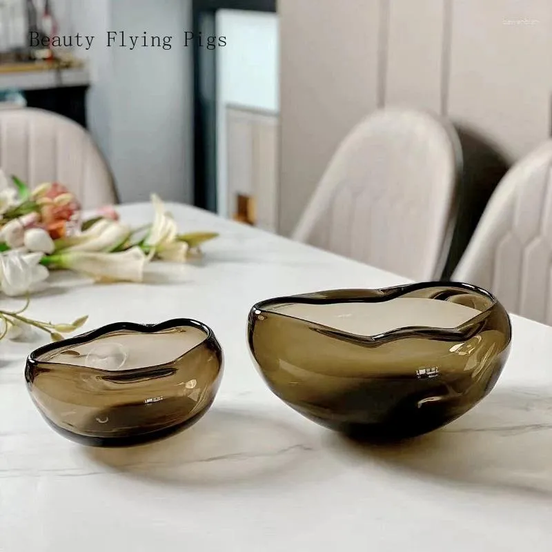 Vazolar İtalyan Tasarım Khaki Cam Meyve Tepsisi Oturma Odası Çay Masa Örneği Çiçek Düzenleme Ev Dekoru Masa Üstü Vazo